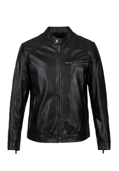 Pánská kožená bunda se zapínáním na zip, černá, 97-09-856-4-M, Obrázek 30