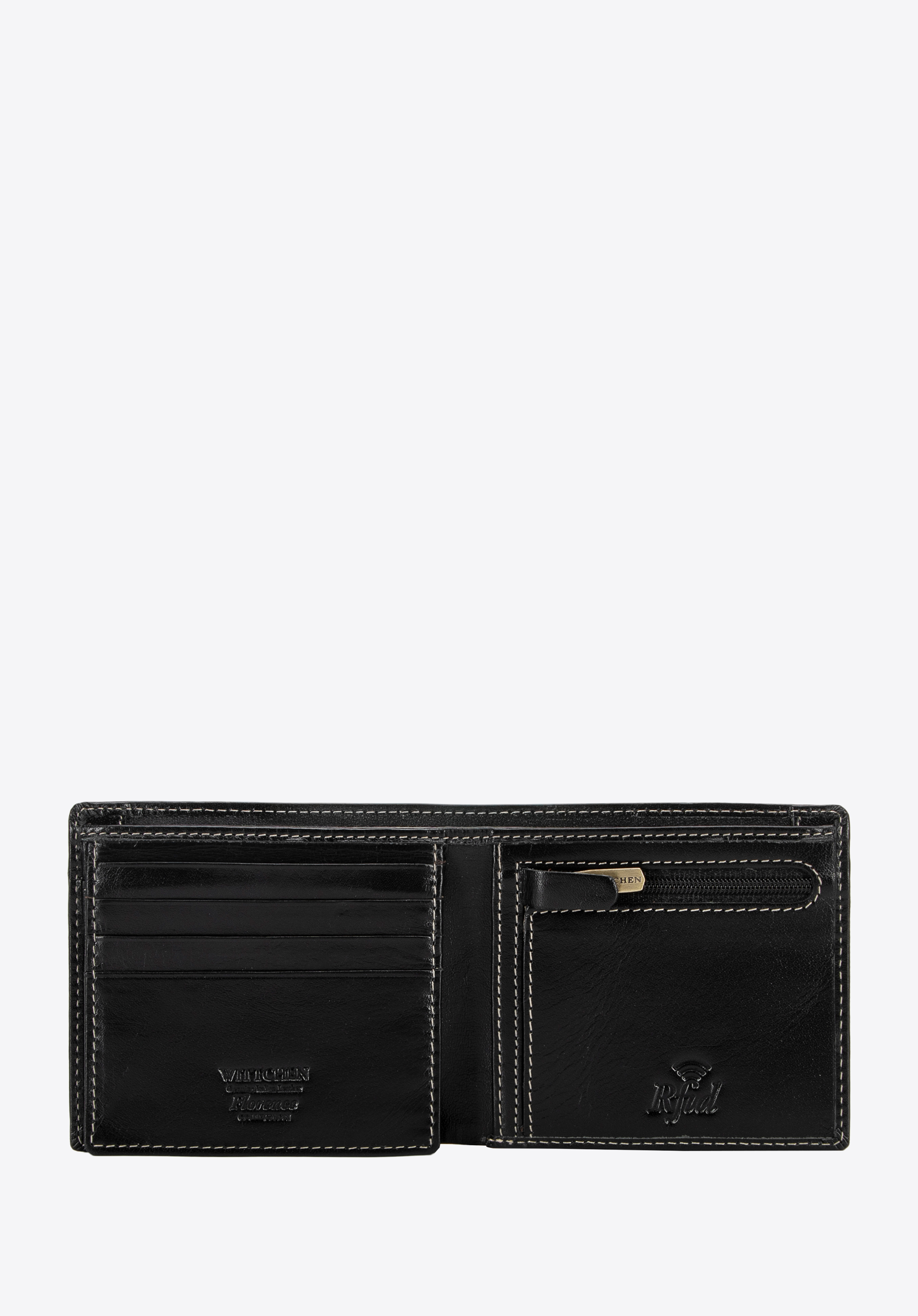 Pánská kožená peněženka s prošíváním, černá, 14-1-119-LG1, Obrázek 1