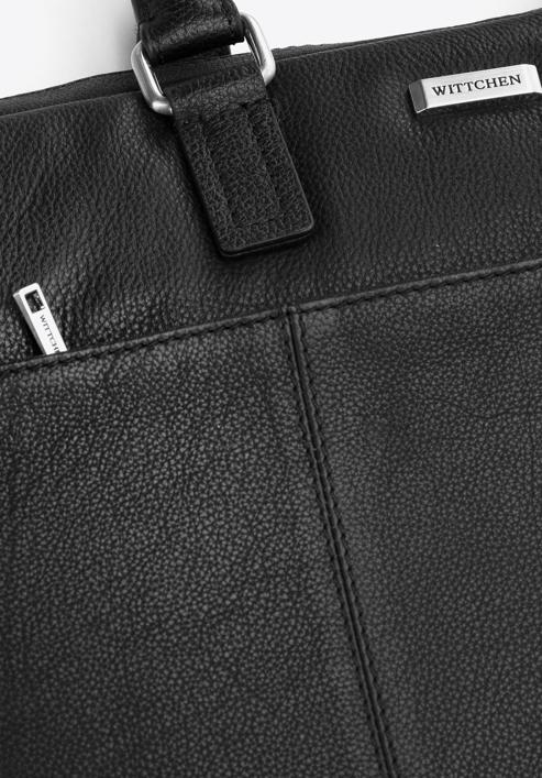 Pánská kožená taška na notebook 15,6" s dvojitým prošíváním, černá, 97-3U-006-1, Obrázek 4