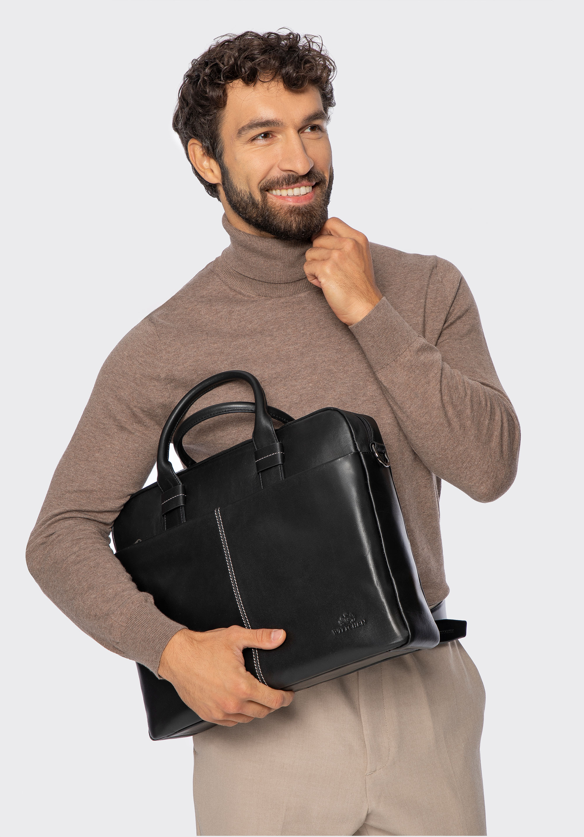 Pánská kožená taška na notebook 16"., černá, 100-3U-802-1, Obrázek 1