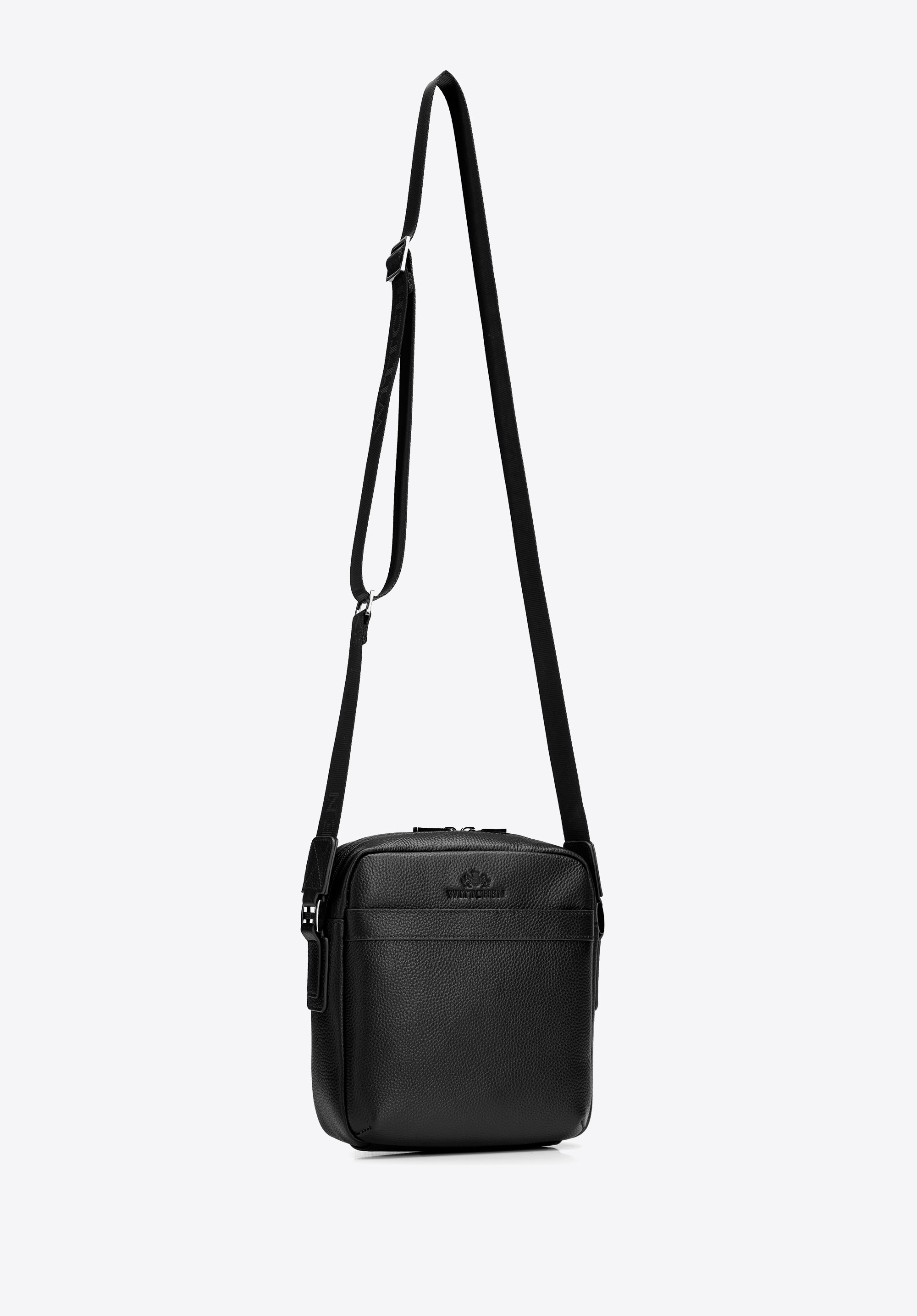 Pánská kožená taška přes rameno s oblázkovým vzorem, černá, 29-4U-307-1, Obrázek 1