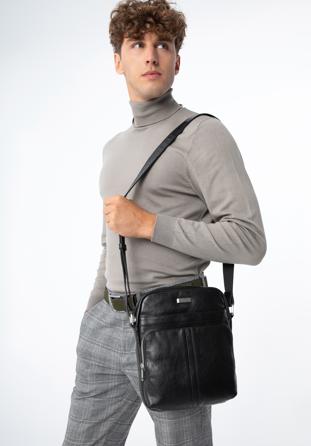 Pánská kožená taška s vypouklou přední kapsou, černá, 97-4U-001-1, Obrázek 1