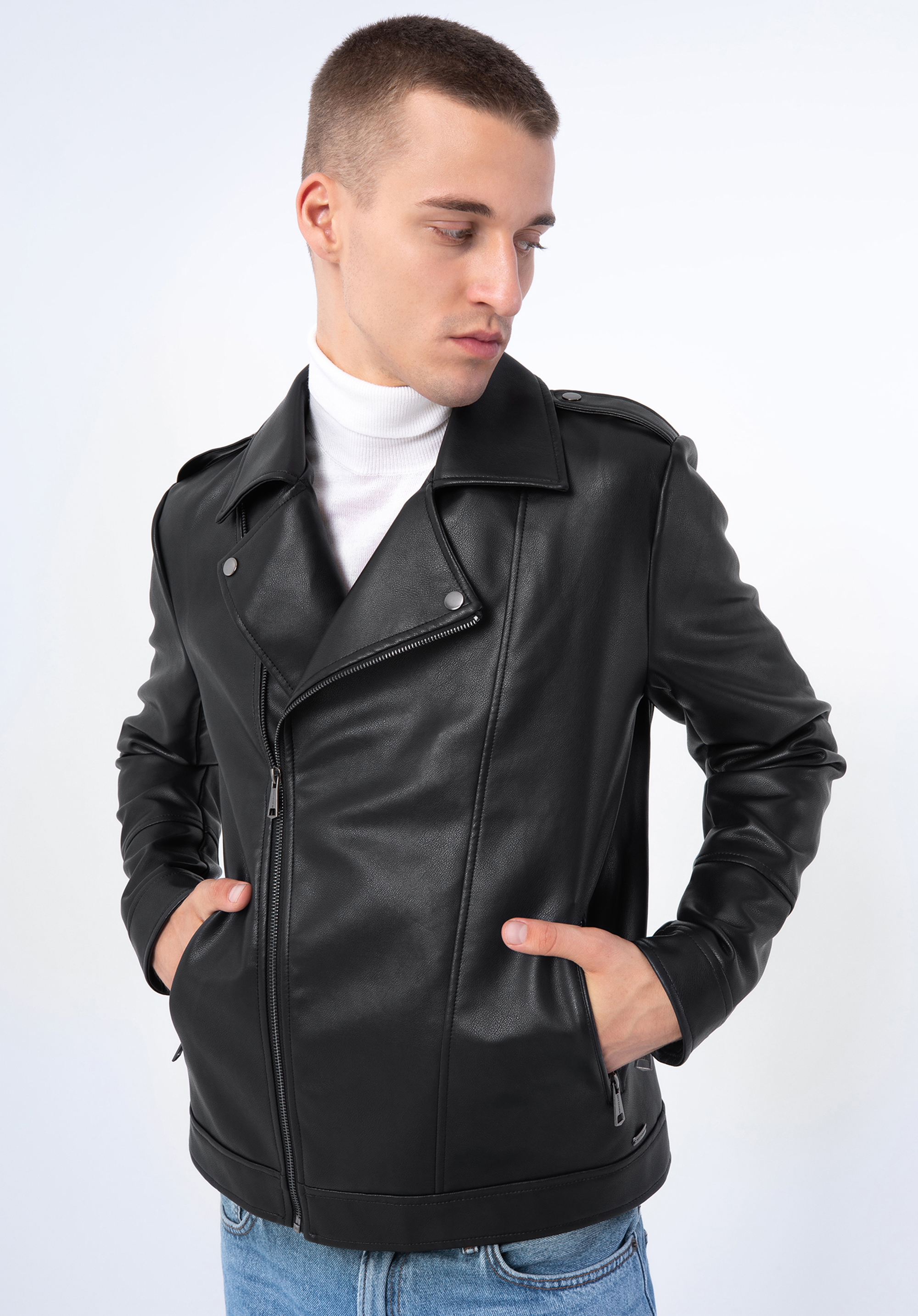 Pánská bunda z ekologické kůže, černá, 97-9P-154-1-XL, Obrázek 1