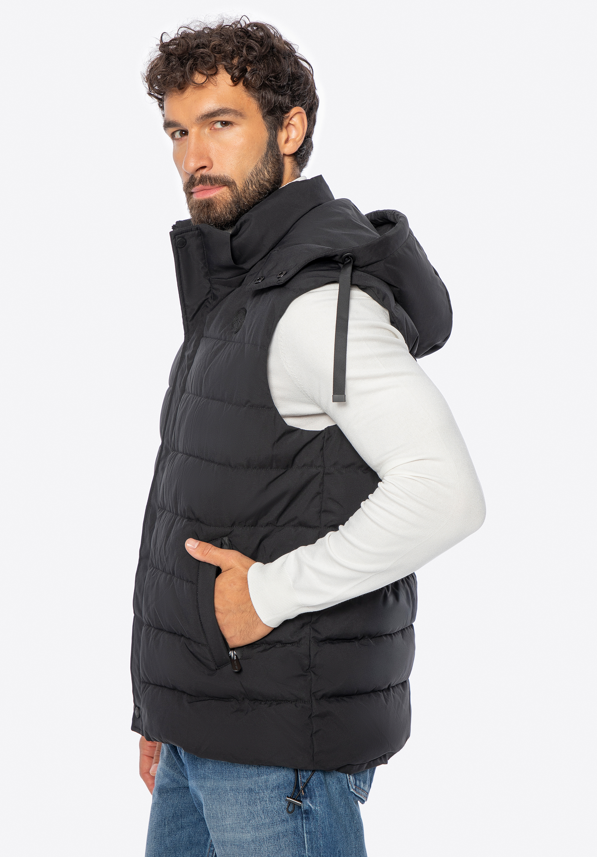 Pánská péřová vesta s kapucí, černá, 101-9D-351-1-XL, Obrázek 1