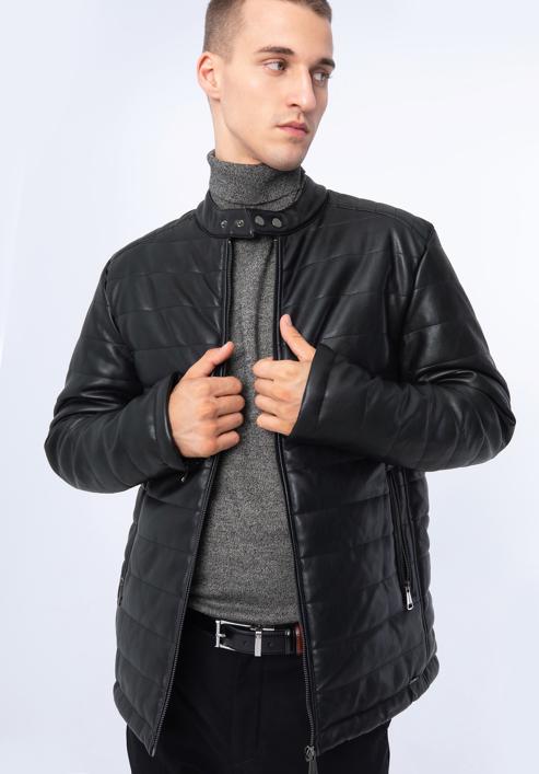 Pánská prošívaná bunda z ekologické kůže, černá, 97-9P-156-1-S, Obrázek 16