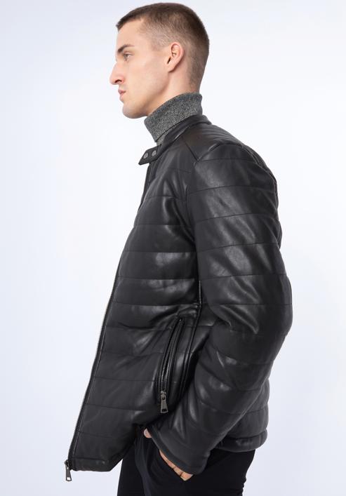 Pánská prošívaná bunda z ekologické kůže, černá, 97-9P-156-1-S, Obrázek 17