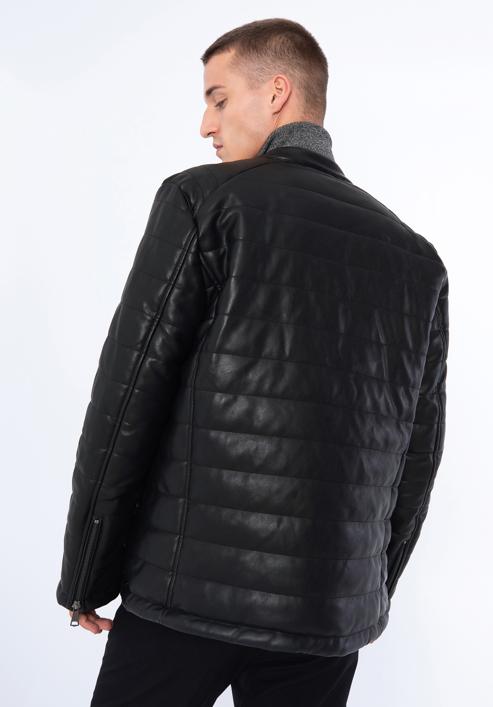 Pánská prošívaná bunda z ekologické kůže, černá, 97-9P-156-1-L, Obrázek 18