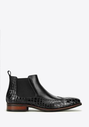Pánské kožené boty s motivem krokodýli kůže, černá, 97-M-507-1-39, Obrázek 1