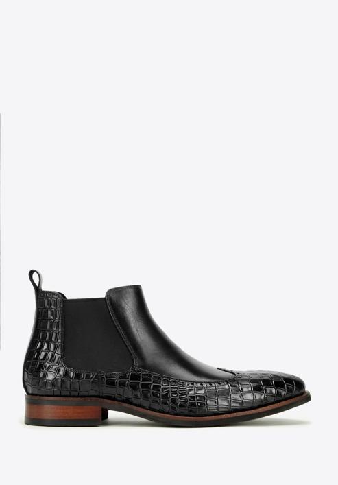 Pánské kožené boty s motivem krokodýli kůže, černá, 97-M-507-5-43, Obrázek 1