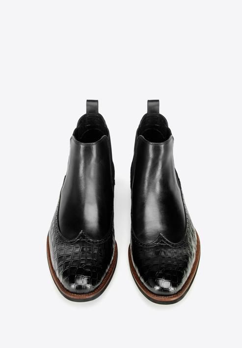 Pánské kožené boty s motivem krokodýli kůže, černá, 97-M-507-1-41, Obrázek 3