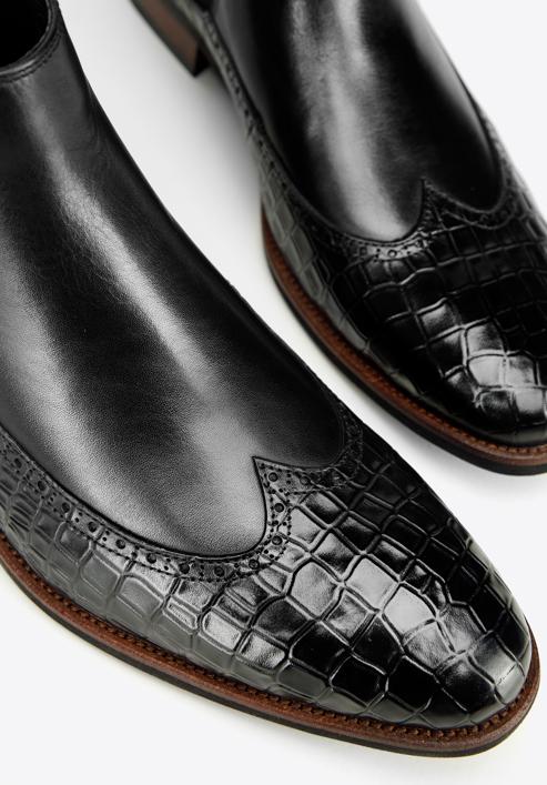 Pánské kožené boty s motivem krokodýli kůže, černá, 97-M-507-5-44, Obrázek 7