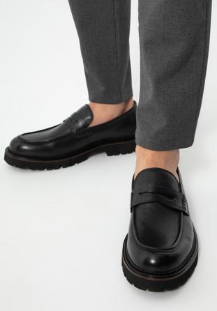 Pánské kožené boty s ozdobným lemováním, černá, 97-M-516-1-40, Obrázek 1