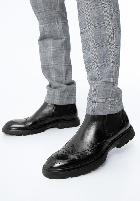 Pánské kožené boty s perforací na silné podrážce, černá, 97-M-512-1-44, Obrázek 15