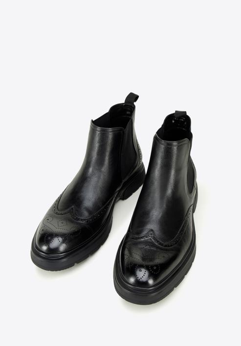 Pánské kožené boty s perforací na silné podrážce, černá, 97-M-512-1-45, Obrázek 2