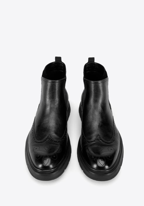 Pánské kožené boty s perforací na silné podrážce, černá, 97-M-512-1-45, Obrázek 3