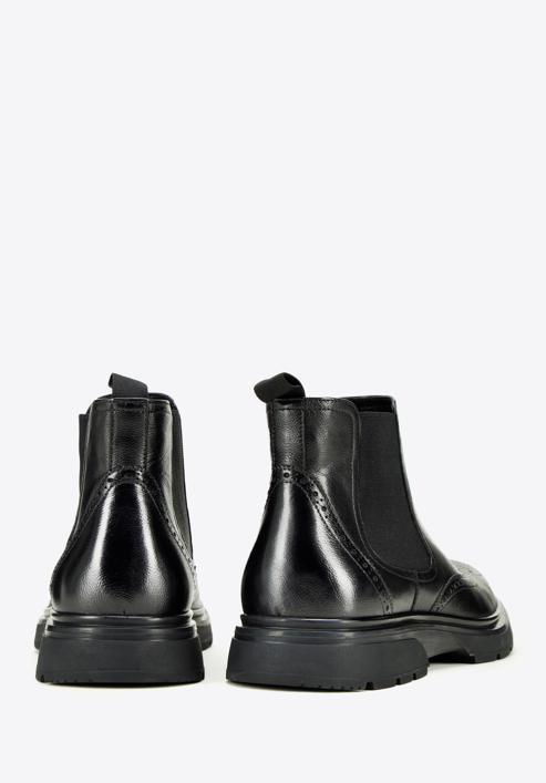Pánské kožené boty s perforací na silné podrážce, černá, 97-M-512-1-42, Obrázek 4