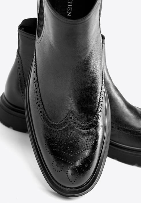 Pánské kožené boty s perforací na silné podrážce, černá, 97-M-512-1-42, Obrázek 7