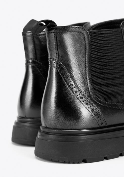 Pánské kožené boty s perforací na silné podrážce, černá, 97-M-512-1-45, Obrázek 8
