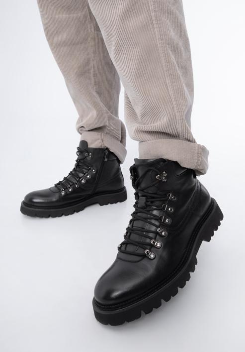 Pánské kožené boty se světlou podrážkou, černá, 97-M-501-1-44, Obrázek 15