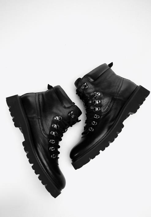 Pánské kožené boty se světlou podrážkou, černá, 97-M-501-1-44, Obrázek 6