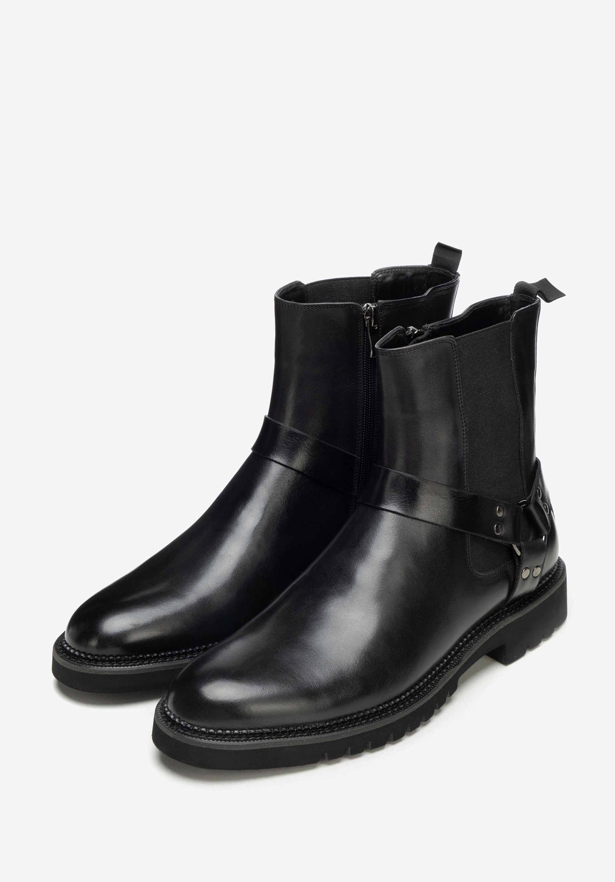 Pánské kožené chelsea boty s ozdobným páskem