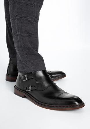 Pánské kožené kotníkové boty s přezkami, černá, 97-M-509-1-42, Obrázek 1