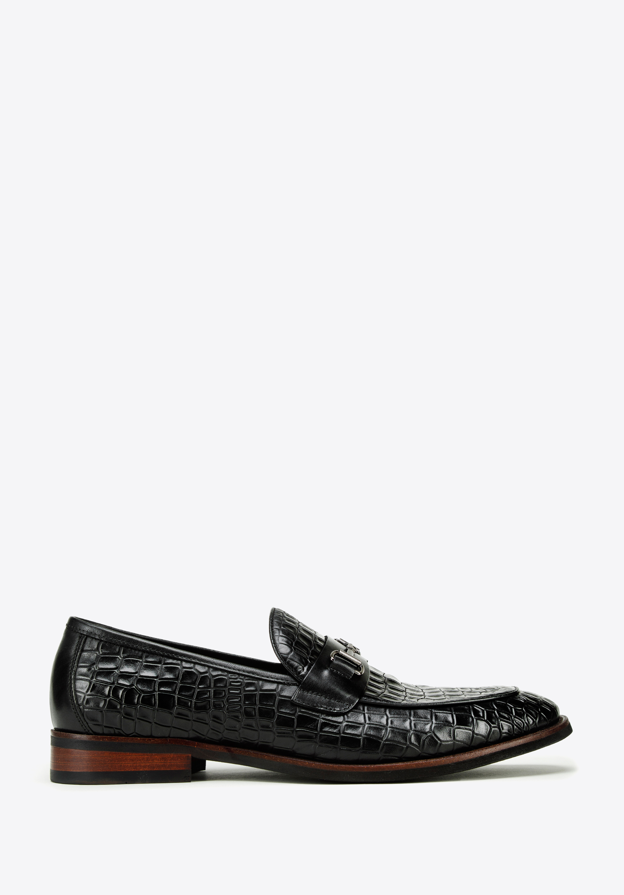 Pánské kožené mokasíny s embosovaným vzorem Croc, černá, 97-M-508-1-40, Obrázek 1