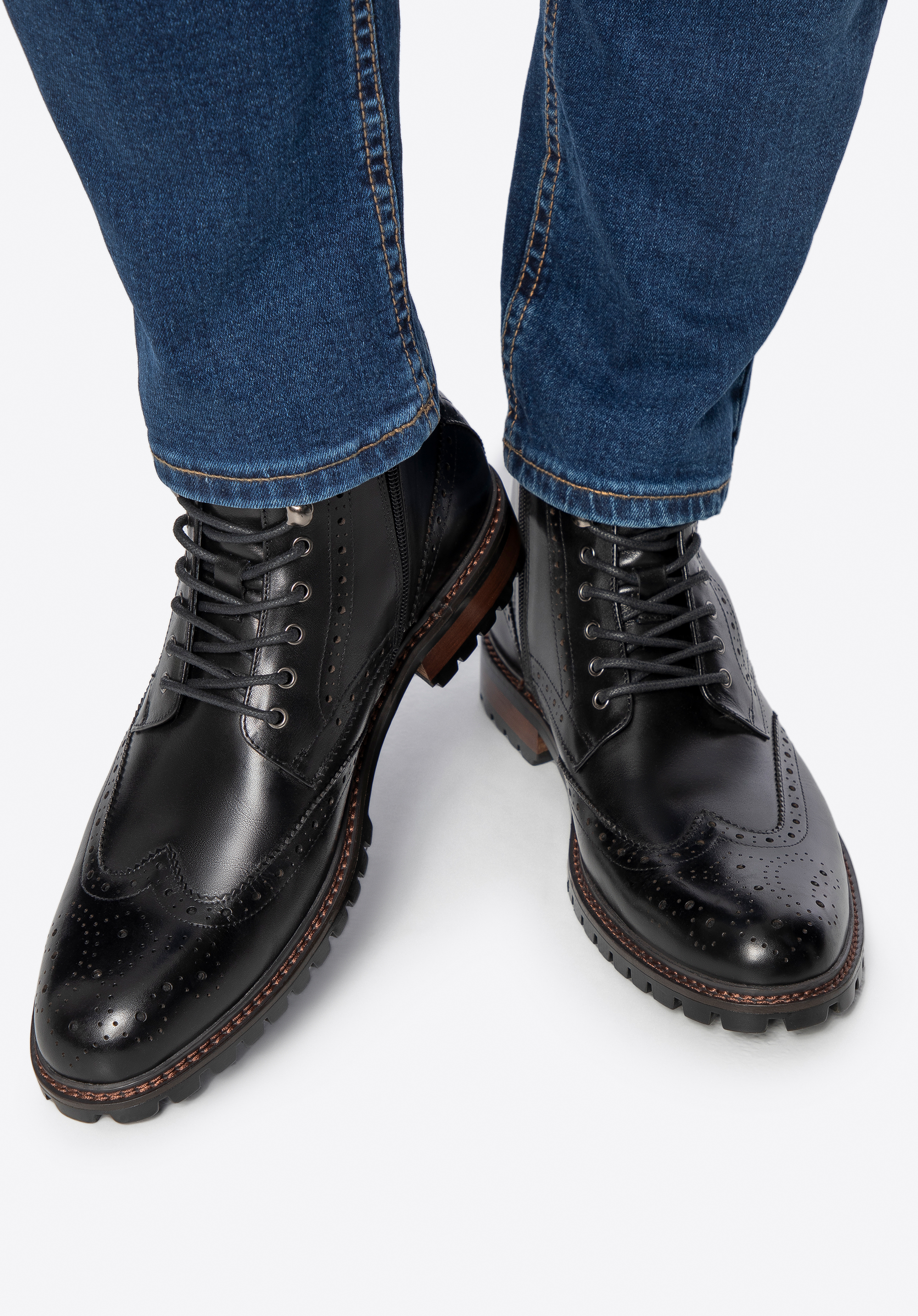 Pánské perforované kožené boty, černá, 101-M-509-1-39, Obrázek 1