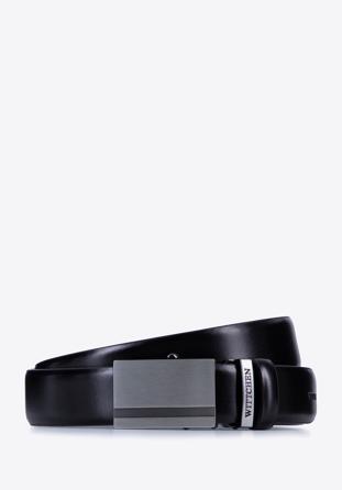 Pánský kožený opasek se zdobenou automatickou sponou, černá, 98-8M-902-1-12, Obrázek 1