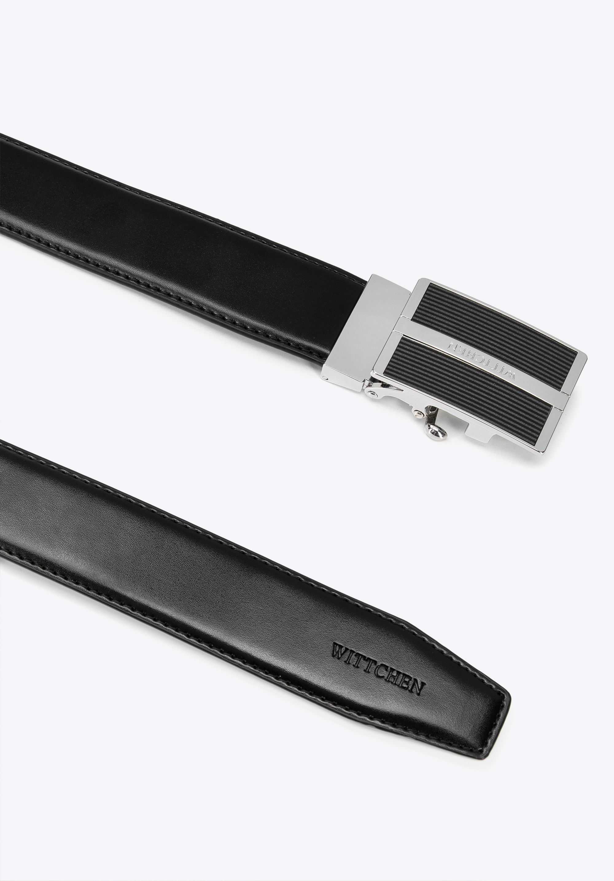 Pánský kožený opasek s automatickou přezkou, černá, 101-8M-204-1-M, Obrázek 1