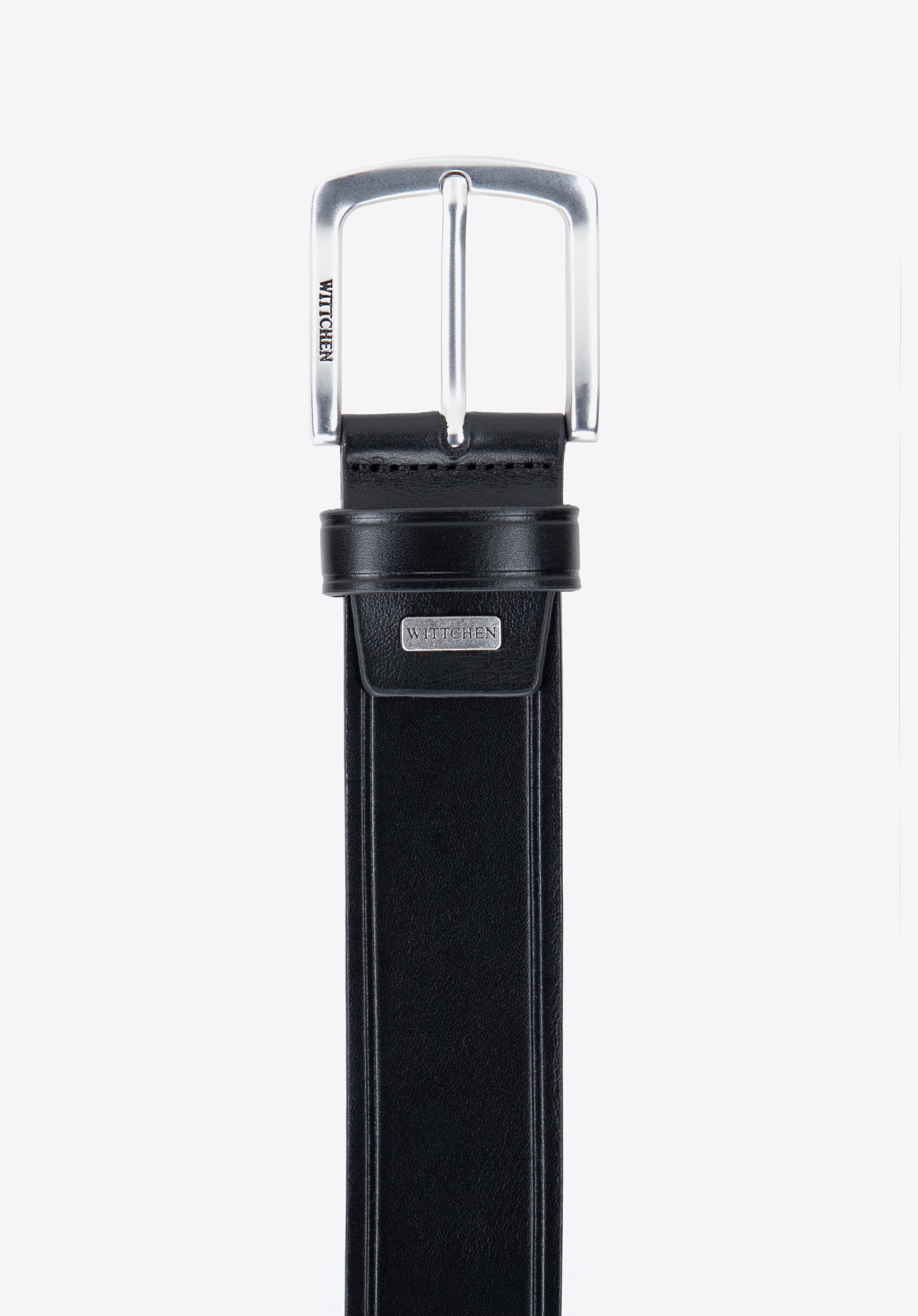 Pánský kožený opasek s elegantní obdélníkovou sponou, černá, 103-8M-911-1-11, Obrázek 1
