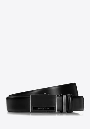 Pánský kožený opasek s embosovanou automatickou přezkou ​, černá, 98-8M-114-1-12, Obrázek 1