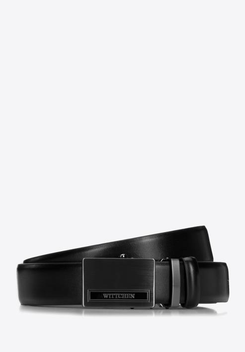 Pánský kožený opasek s embosovanou automatickou přezkou ​, černá, 98-8M-114-4-10, Obrázek 1