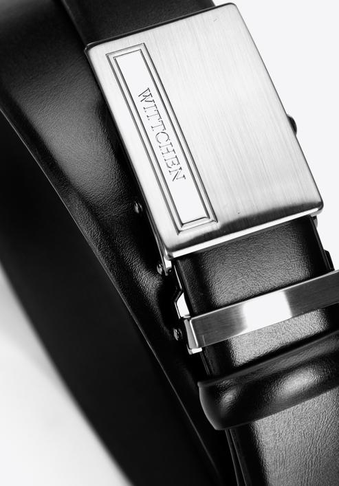 Pánský kožený opasek s embosovanou automatickou přezkou ​, černá, 98-8M-114-1-10, Obrázek 3