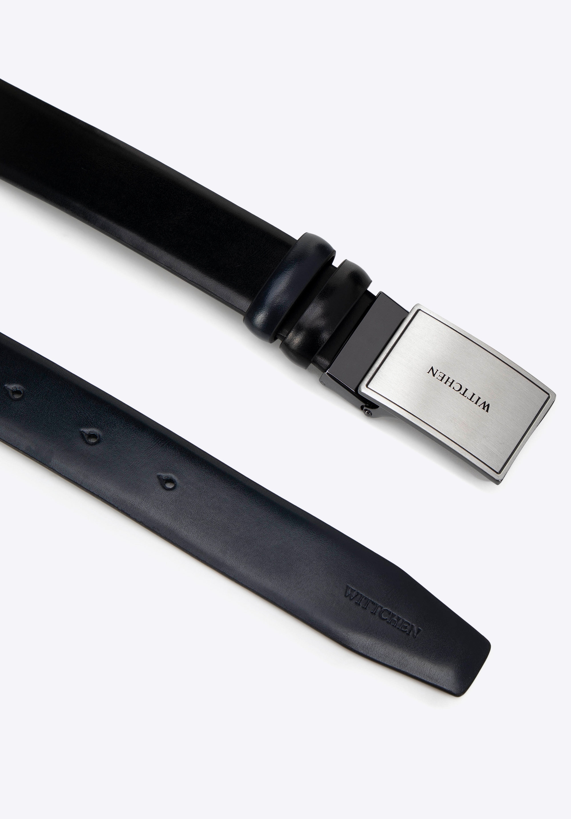 Pánský kožený opasek s plátovou sponou, černá, 29-8M-005-1-11, Obrázek 1