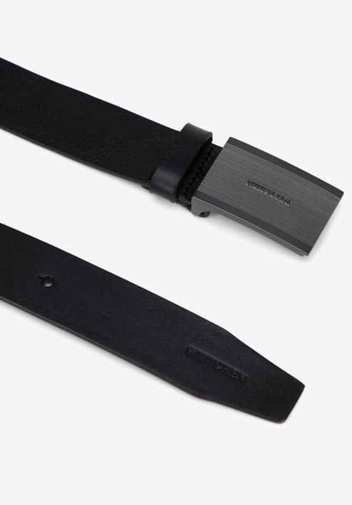 Pánský kožený pásek s embosovanou sponou, černá, 97-8M-910-1-90, Obrázek 2