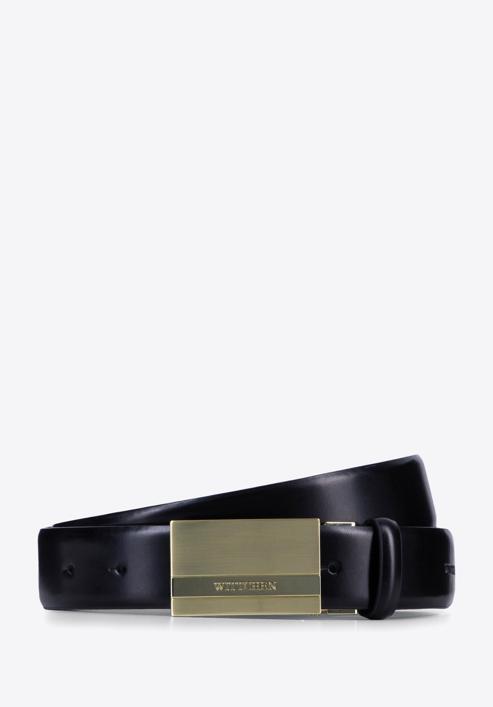 Pánský kožený pásek s plnou sponou a zdobením, černá, 98-8M-913-1-11, Obrázek 1