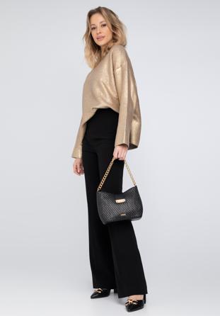 Pletená dámská kabelka s řetízkem, černá, 98-4Y-410-1, Obrázek 1