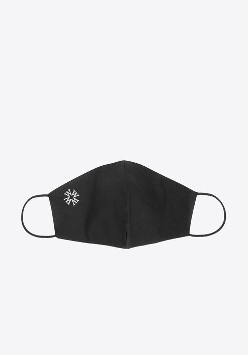 Profilovaná bavlněná maska ​​s bílým monogramem, černá, MASECZKA-4M, Obrázek 3