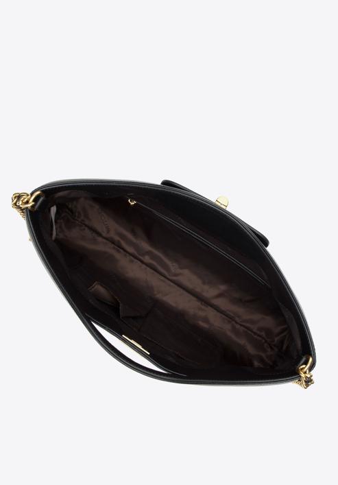 Prošívaná kožená dámská kabelka s řetízkem, černá, 98-4E-210-0, Obrázek 3