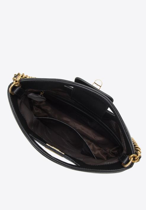 Prošívaná kožená dámská kabelka s řetízkem, černá, 98-4E-211-P, Obrázek 3