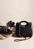 Prošívaná kožená dámská kabelka s řetízkem, černá, 98-4E-211-1, Obrázek 30