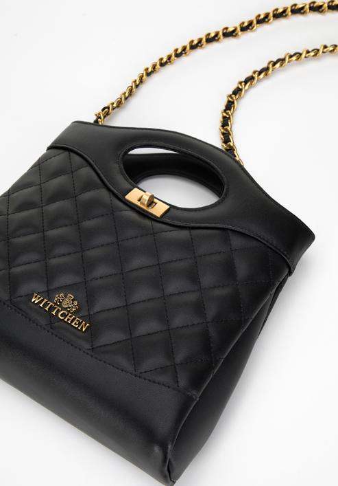 Prošívaná kožená dámská kabelka s řetízkem, černá, 98-4E-211-1, Obrázek 4