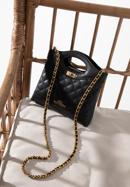 Prošívaná kožená dámská kabelka s řetízkem, černá, 98-4E-211-P, Obrázek 5