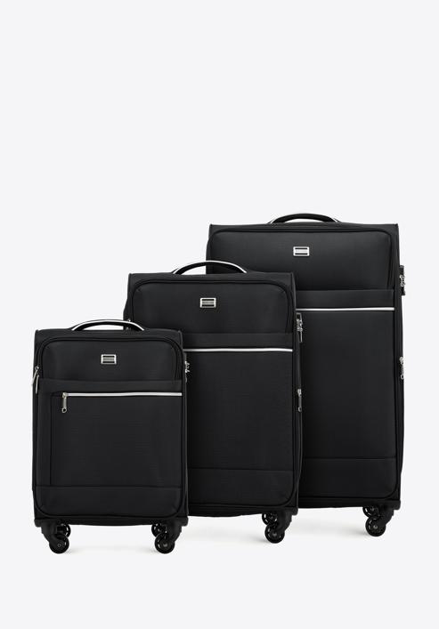 Sada měkkých kufrů s lesklým předním zipem, černá, 56-3S-85S-80, Obrázek 1