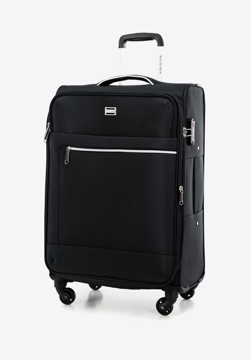 Sada měkkých kufrů s lesklým předním zipem, černá, 56-3S-85S-86, Obrázek 5