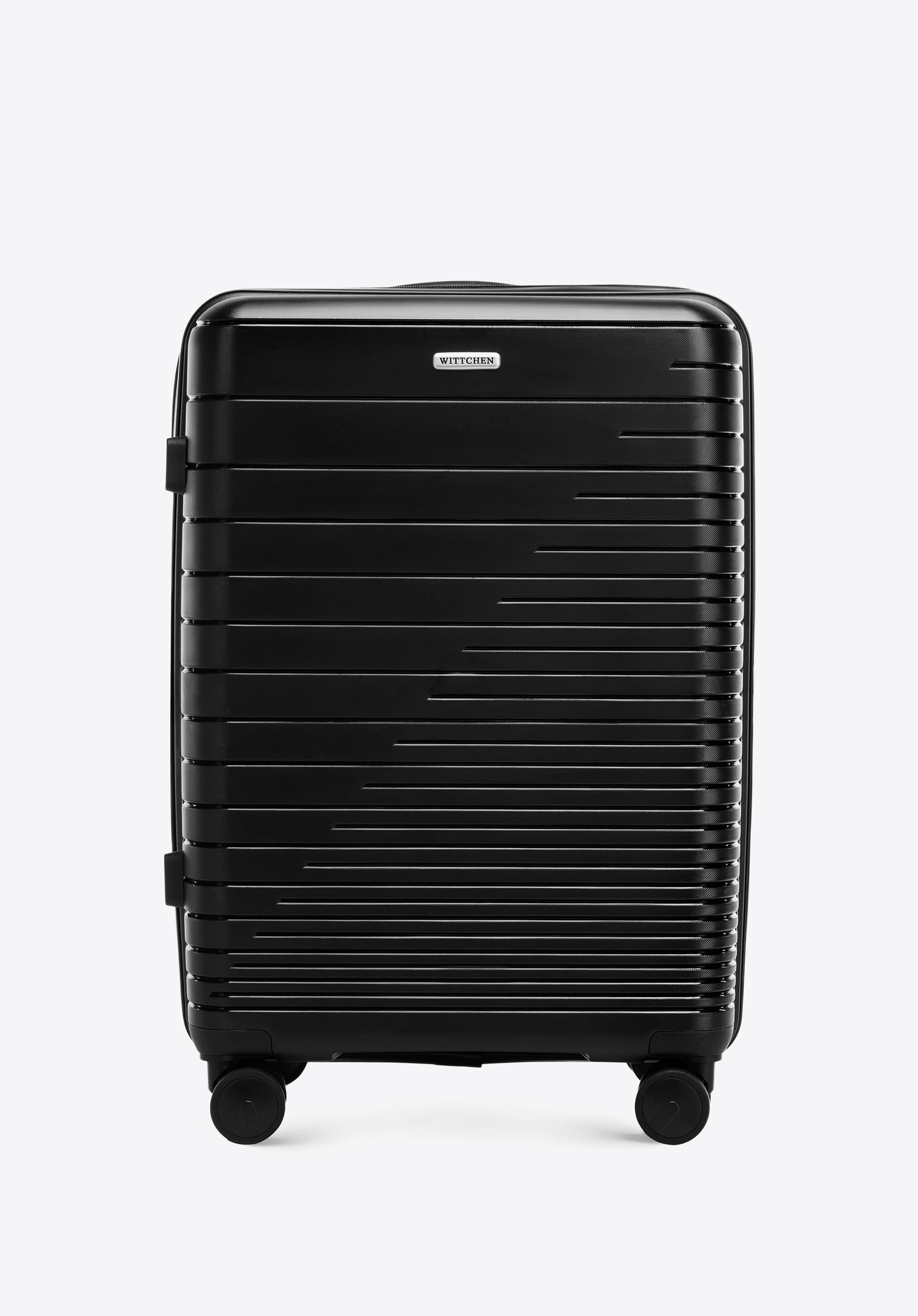 Střední kufr vyroben z polypropylenu s lesklými pruhy, černá, 56-3T-162-10, Obrázek 1