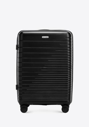 Střední kufr vyroben z polypropylenu s lesklými pruhy, černá, 56-3T-162-10, Obrázek 1