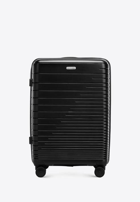 Střední kufr vyroben z polypropylenu s lesklými pruhy, černá, 56-3T-162-89, Obrázek 1