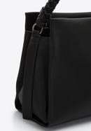 Tříkomorová dámská kabelka z ekologické kůže s pleteným uchem, černá, 97-4Y-515-4, Obrázek 4